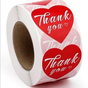 100 - 1.5” Thank You Stickers Red Hearts
